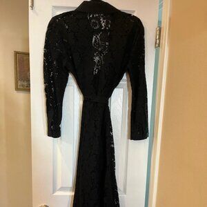 Zara long lace floral dress with collar black / shirtdress